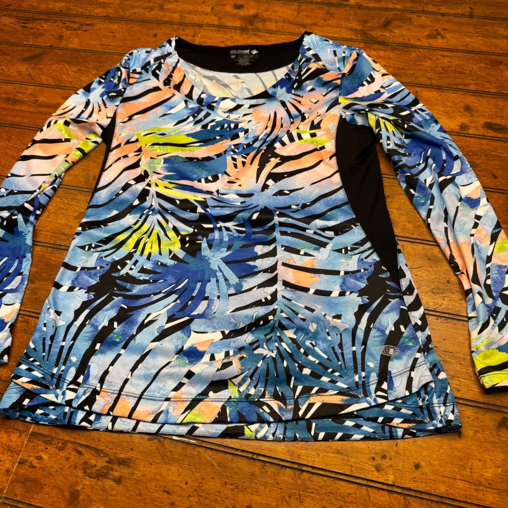 Reel Legends Womens Reel-Tec Long Sleeve Tropical Palm Zebra Print Top Size M‎